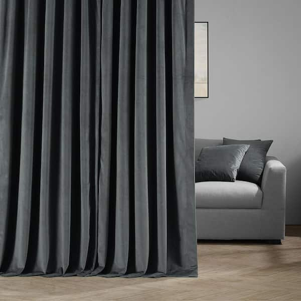 Exclusive Fabrics & Furnishings Black Extra Wide Velvet Rod Pocket Blackout  Curtain - 100 in. W x 108 in. L (1 Panel) VPCH-VET1212-108 - The Home Depot