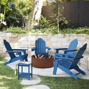 Navy Blue Folding Adirondack Chair Weather Resistant Plastic Fire Pit Chairs (Set of 4)