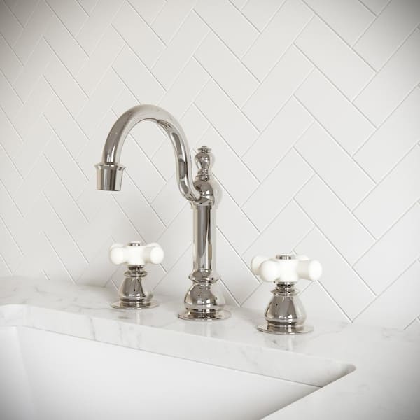Vintage Classic 8 in. Widespread 2-Handle High Arc Bathroom Faucet with Pop Up Drain in Polished Nickel