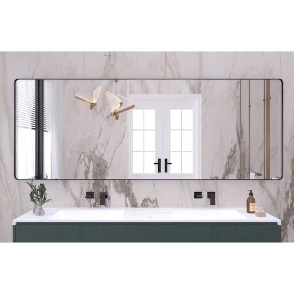 Klajowp 84 in. W x 32 in. H Large Rectangular Framed Wall Mounted Bathroom Vanity Mirror in Black