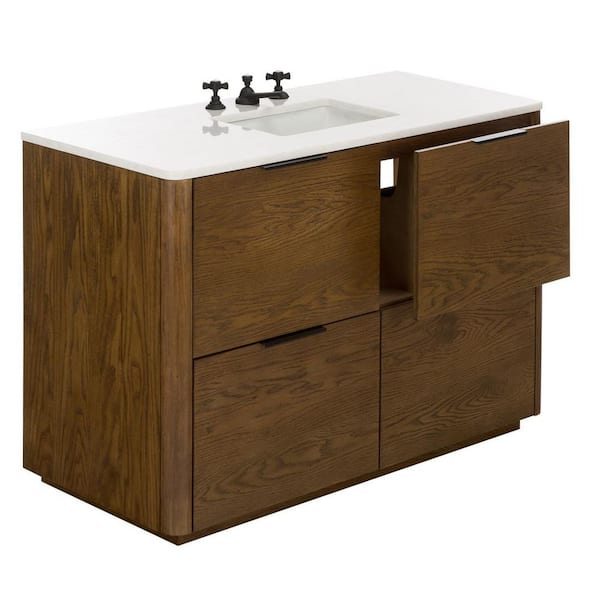 Gabrietta 48 in. Single Sink Medium Oak Bath Vanity with White Marble Top