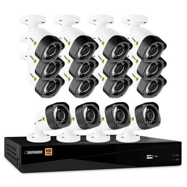 Defender 16-Channel HD 1080p 2TB Surveillance Systems Security System and 16 Bullet Cameras with Mobile Viewing