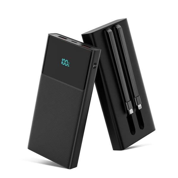 Yichuhaoxi Portable Power Bank in Black 2-Built in Cables USB-C and iOS with 13000mAh Fast Charging with LED Display 1-Pack