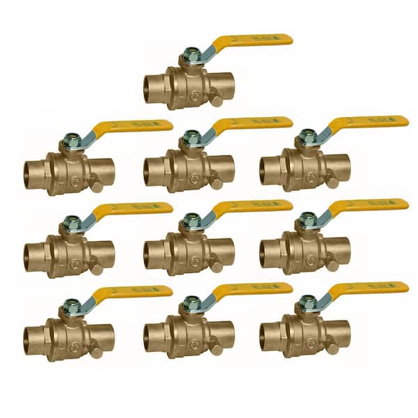 PLUMBFLEX 1/2 in. SWT x 1/2 in. SWT Premium Brass Full Port Ball Valve with Drain (10-Pack)