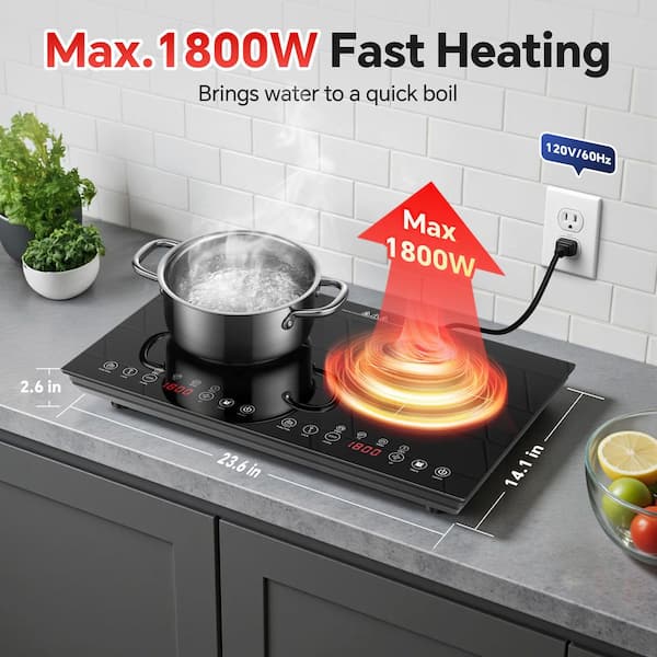Amzgachfktch 24 in. 2-Burner Portable Induction Cooktop 1800W