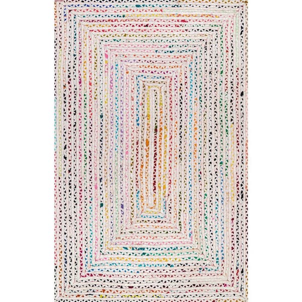 Tammara Colorful Braided Ivory 9 ft. x 12 ft. Area Rug