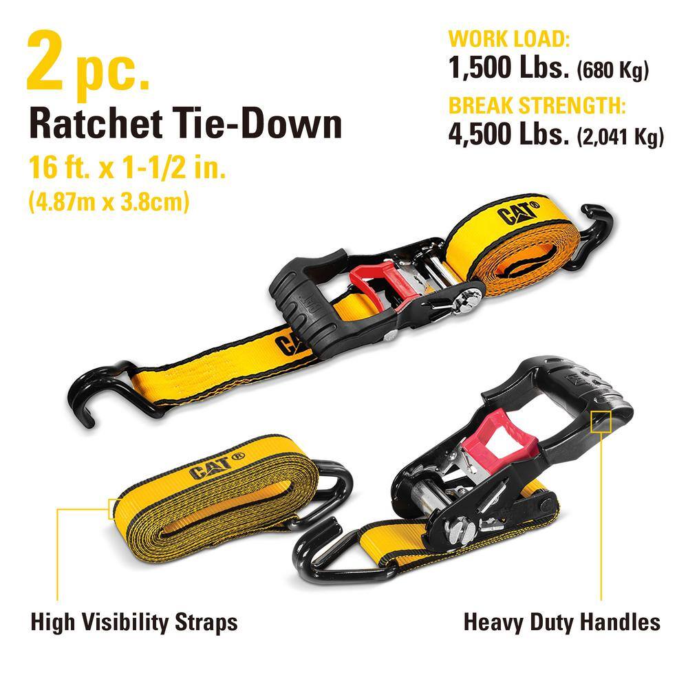 16 ft Yellow and Black Stainless Steel Ratchet Tie Down Set