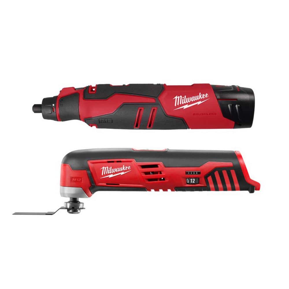 Milwaukee M12 12-Volt Lithium-Ion Cordless Brushless Rotary Tool with M12  Oscillating Multi-Tool 2525-20-2426-20 The Home Depot