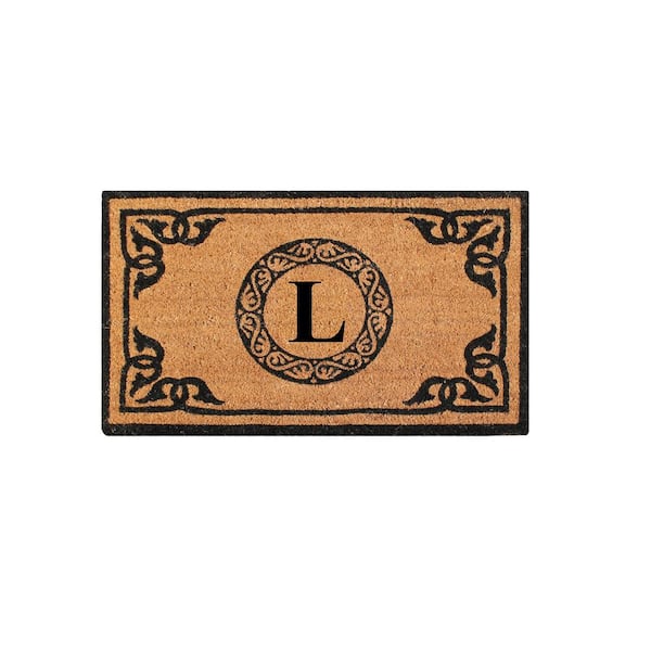 Unbranded A1HC First Impression Hand Crafted Geneva 24 in. x 39 in. Coir Double Monogrammed L Door Mat