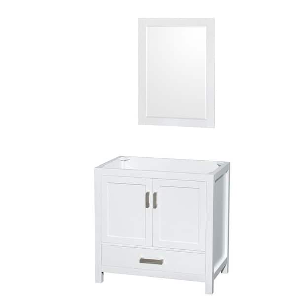 Wyndham Collection Sheffield 35 in. W x 21.5 in. D x 34.25 in. H Single Bath Vanity Cabinet without Top in White with 24" Mirror