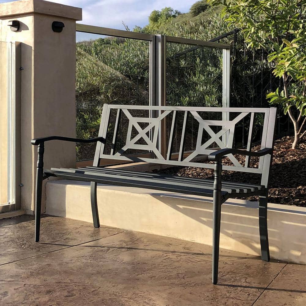 Maypex 4 FT Black Steel and Cast Iron Garden Bench