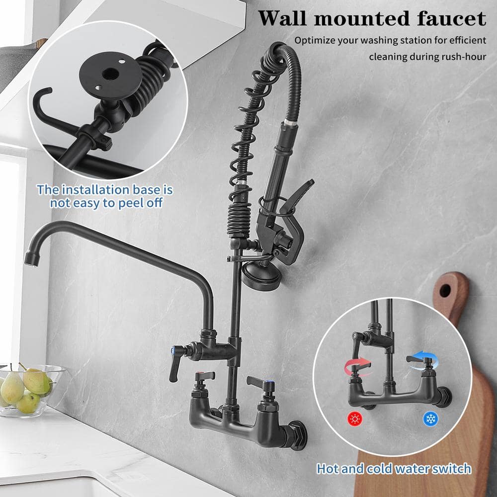 Matte Black Stainless Steel Wall-Mount Pull-Down Kitchen Faucet