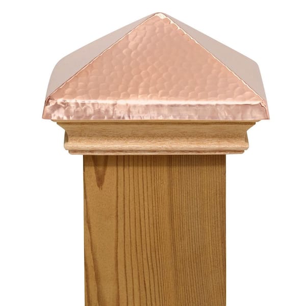 Protectyte Miterless 4 in. x 4 in. Mahogany Wood Flat Slip Over Fence Post Cap with Hammered Copper Pyramid
