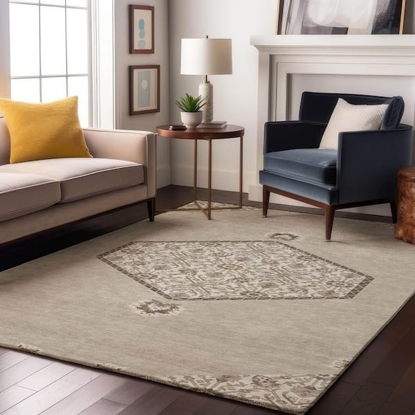 Mayfield Premium Machine Washable Abstract AMF1011 Beige 10 ft. x 14 ft. Area Rug