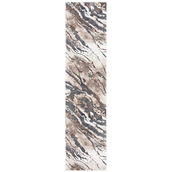 Pacific 2 ft. x 15 ft. Dark Gray/Beige Monochrome Marble Runner Rug