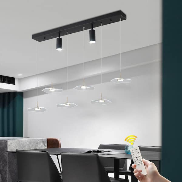 Genoci 34-Watt 8 Light Black Dimmable Integrated LED Pendant Light