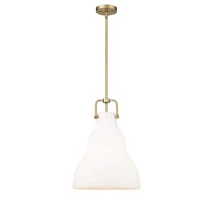 Haverhill 1-Light Brushed Brass Shaded Pendant Light with Matte White Glass Shade