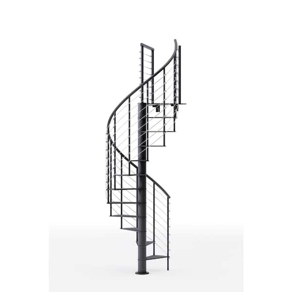 Mylen STAIRS Hayden Black Interior 42in Diameter, Fits Height 127.5in - 142.5in, 1 36in Tall Platform Rail Spiral Staircase Kit