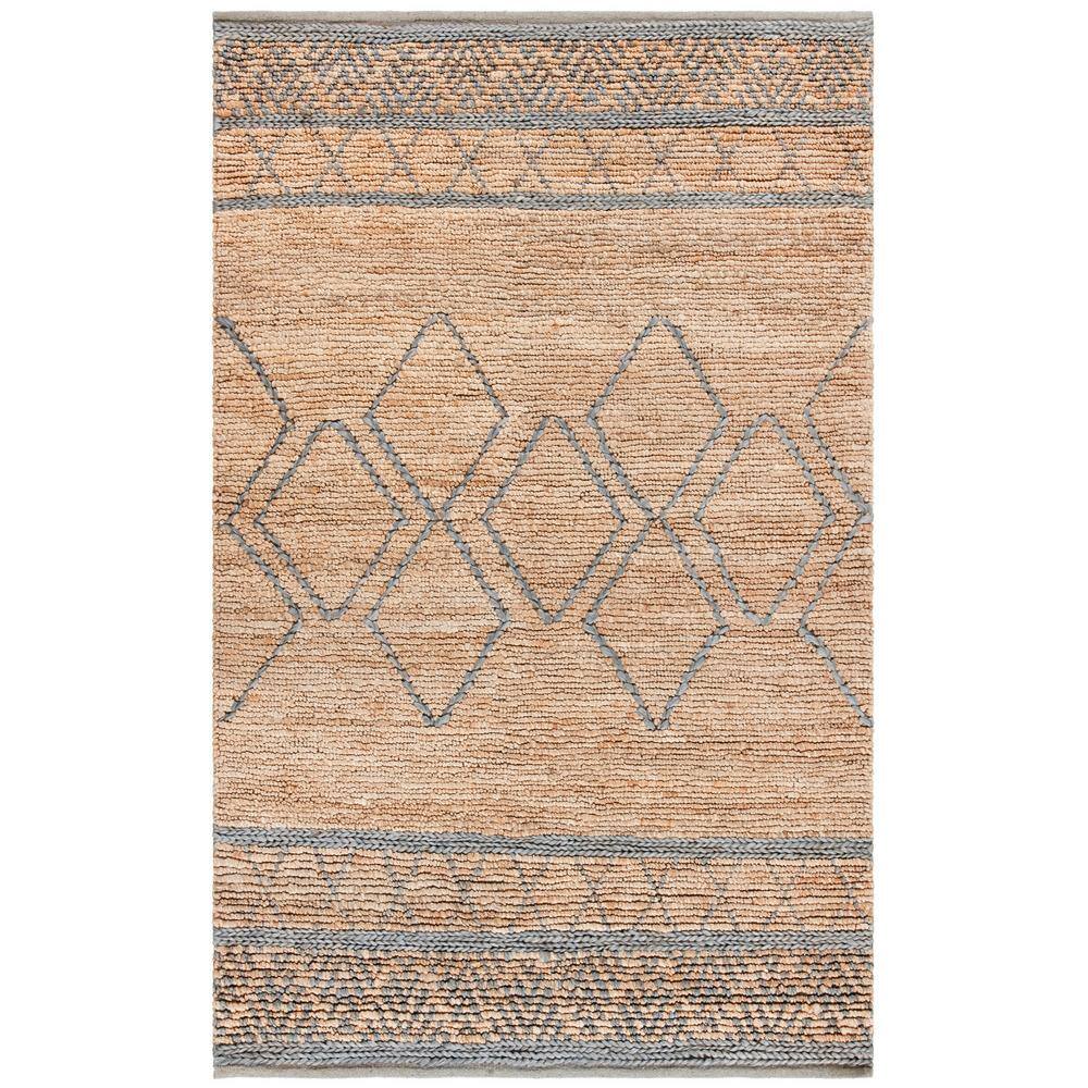 Gray and Beige Hand-Knotted Geometric Jute Rug 4' x 6'