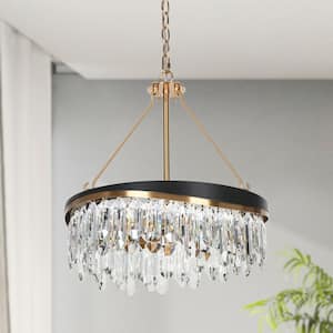 Zephyrine 4-Light Matte Black and Plating Brass Crystal Round Chandelier with No Bulb Included