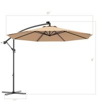 Costway 10 ft. Steel Market Hanging Solar LED Patio Umbrella with Base in Beige GHMHSKU00184