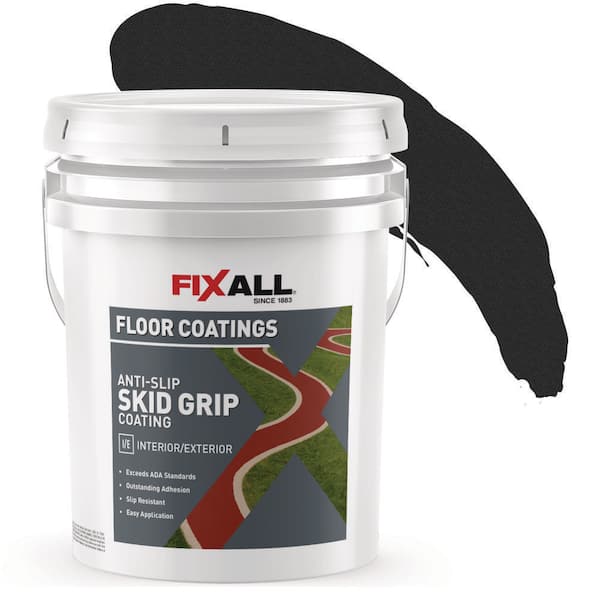 FIXALL Skid Grip Anti-Slip Floor Coating, 5 Gallon, Jet, Slip-Resistant Pavement, Cement and Concrete Paint