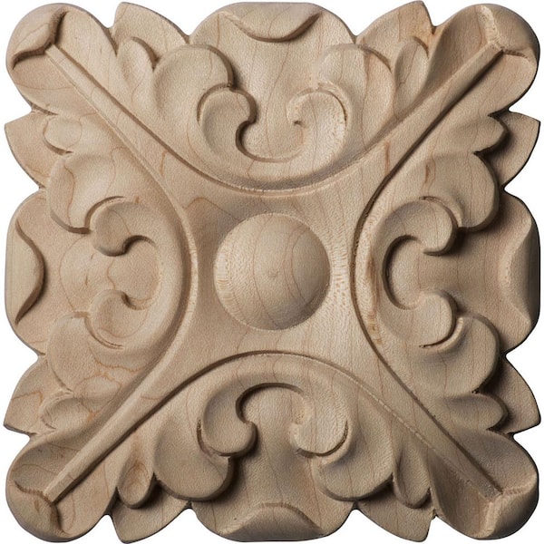 Ekena Millwork 5 in. x 3/4 in. x 5 in. Unfinished Wood Cherry Acanthus Rosette