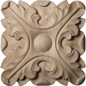 5 in. x 3/4 in. x 5 in. Unfinished Wood Rubberwood Acanthus Rosette
