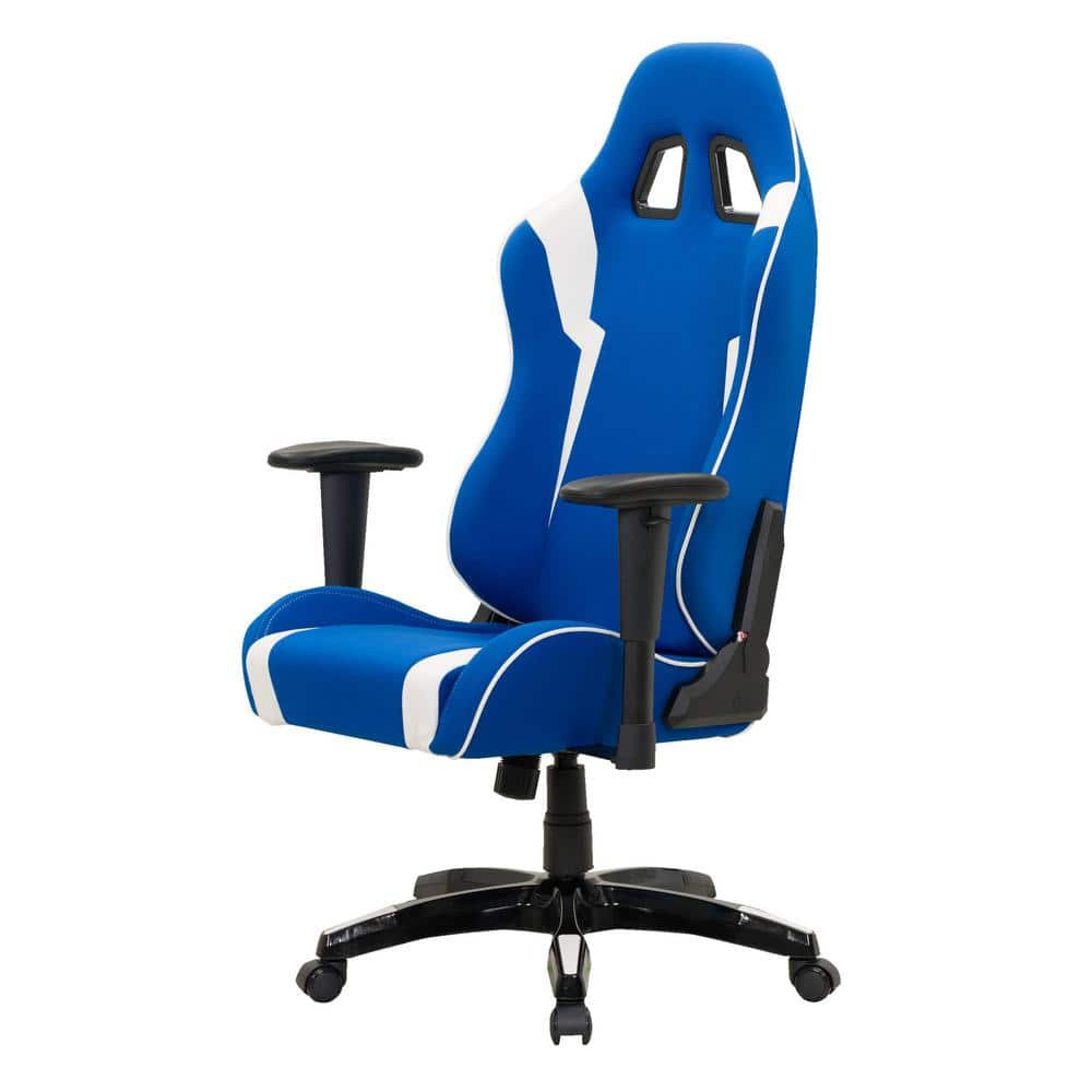 High-Performance Blue and White Ergonomic Gaming Chair with Adjustable Features