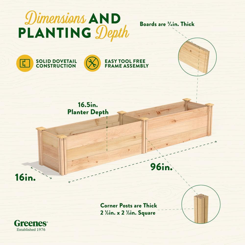 Premium Cedar 16.5" x 96" Raised Garden Bed