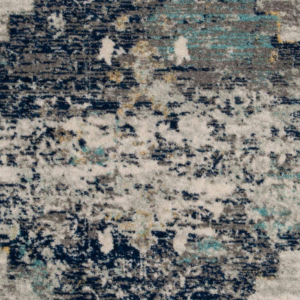 Gray and Blue Floral Motif Synthetic Area Rug, 6' x 9'