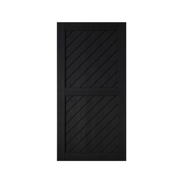 XT1 32 in. x 80 in. C-Panel Solid Core Black Slanted Stripe Design Pine Wood Interior Sliding Barn Door Slab
