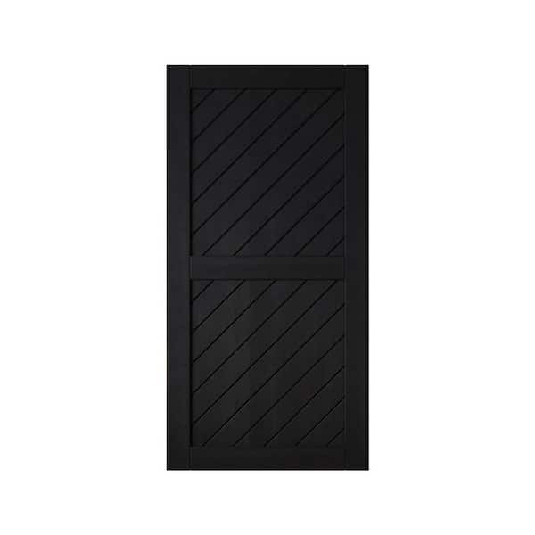 XT1 36 in. x 80 in. C-Panel Solid Core Black Slanted Stripe Design Pine Wood Interior Sliding Barn Door Slab
