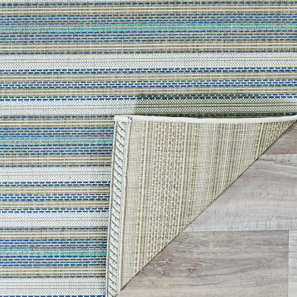 Monaco Ivory-Sand-Azure 5' x 7' Stripe Indoor/Outdoor Area Rug
