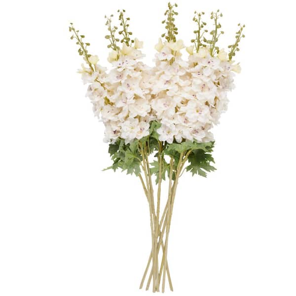 38 in. Tall White Delphinium Artificial Flower Stem (Set of 8)