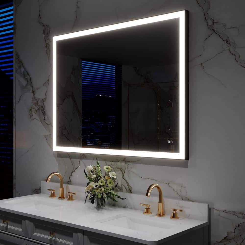 48 in. W x 36 in. H Rectangular Framed Anti-Fog Wall Mount Dimmable LED Bat