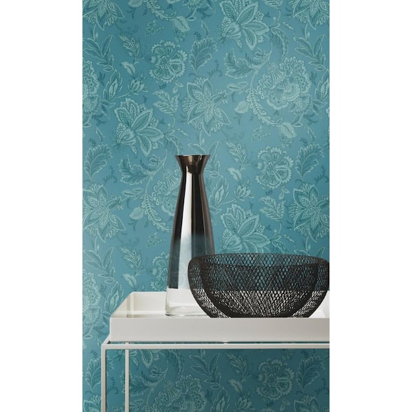 Walls Republic Blue Hand Drawned Bold Floral Blossoms Wallpaper R7879 (57 sq. ft.) Double Roll