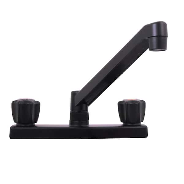 Westbrass Double Handle Deck Mount Standard Kitchen Faucet in Matte Black