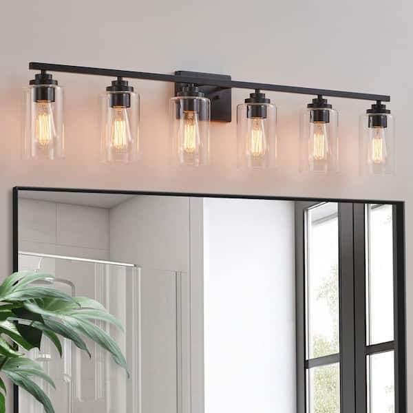 43.2 in. 6-Light Black Vanity Light with Clear Glass Shades
