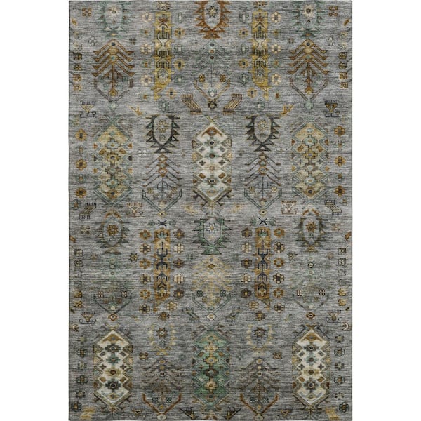 Mayfield Premium Machine Washable Abstract AMF2047 Pewter 9 ft. x 12 ft. Area Rug