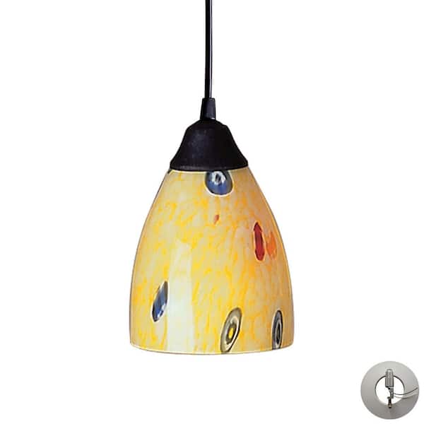 Titan Lighting Clearlake 1-Light Dark Rust Mini Pendant Light with Glass Shade