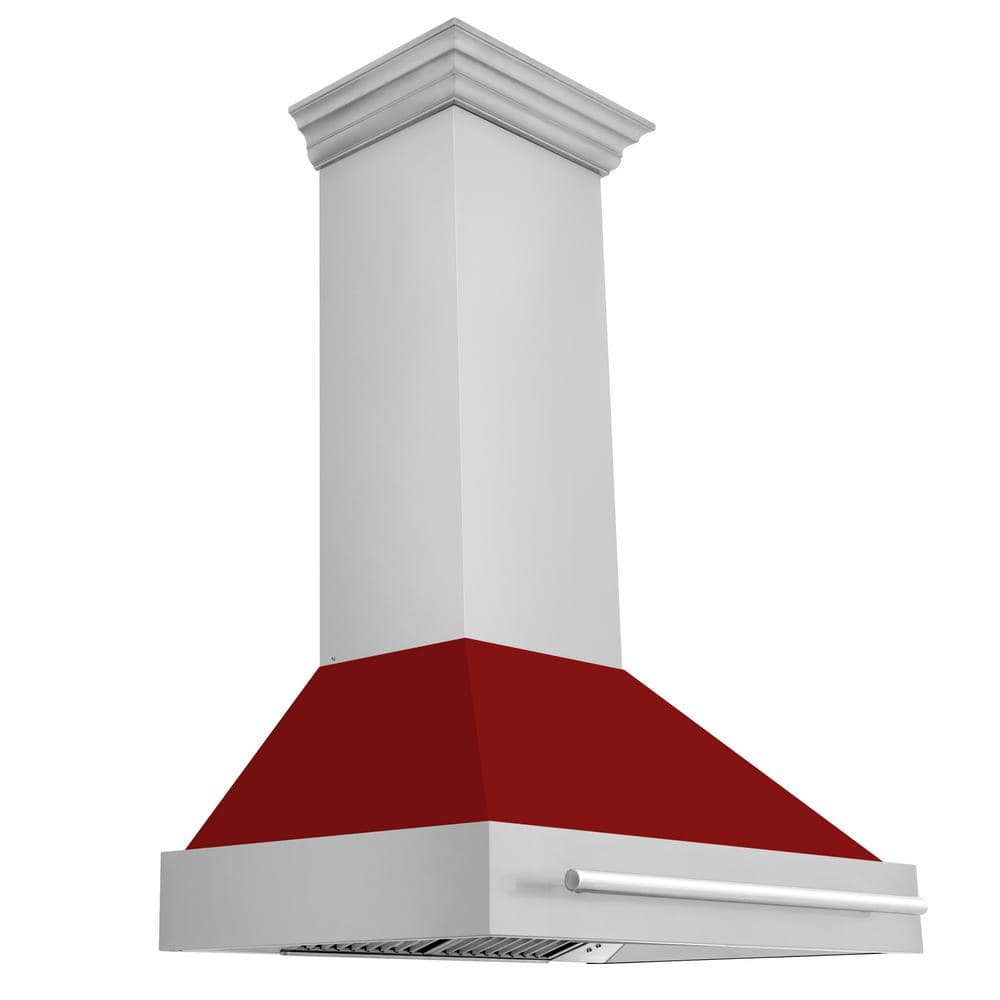 36 in. 400 CFM Ducted Vent Wall Mount Range Hood with Red Gloss Shell in Stainless Steel