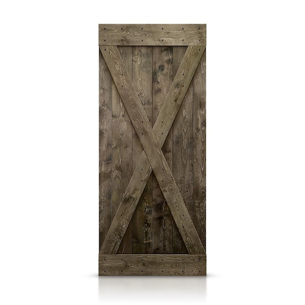 CALHOME Distressed X 36 in. x 84 in. Espresso Stained Solid DIY Knotty Pine Wood Interior Sliding Barn Door Slab