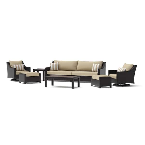Deco 8-Piece Wicker Motion Patio Conversation Deep Seating Set with Sunbrella Maxim Beige Cushions