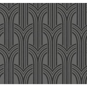 Pewter and Galaxy Glass Beaded Deco Arches Paper Unpasted Nonwoven Wallpaper Roll 57.5 sq. ft.