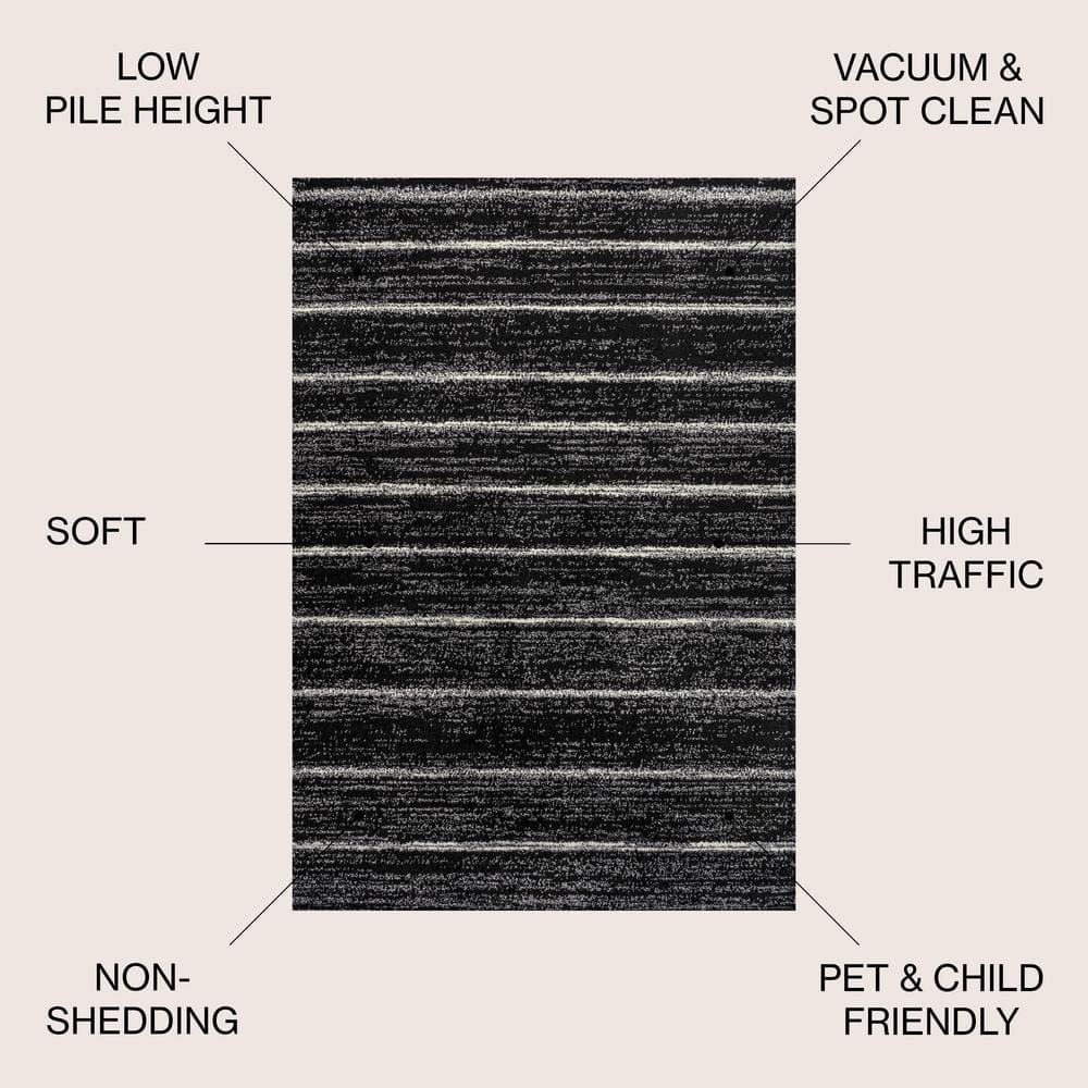 Williamsburg Minimalist Stripe Black and Cream Synthetic Rectangular Area Rug