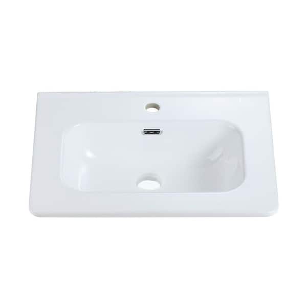 24 in. Drop-In Rectangular Integrated Bathroom Sink in Gloss White Ceramic Vanity Top