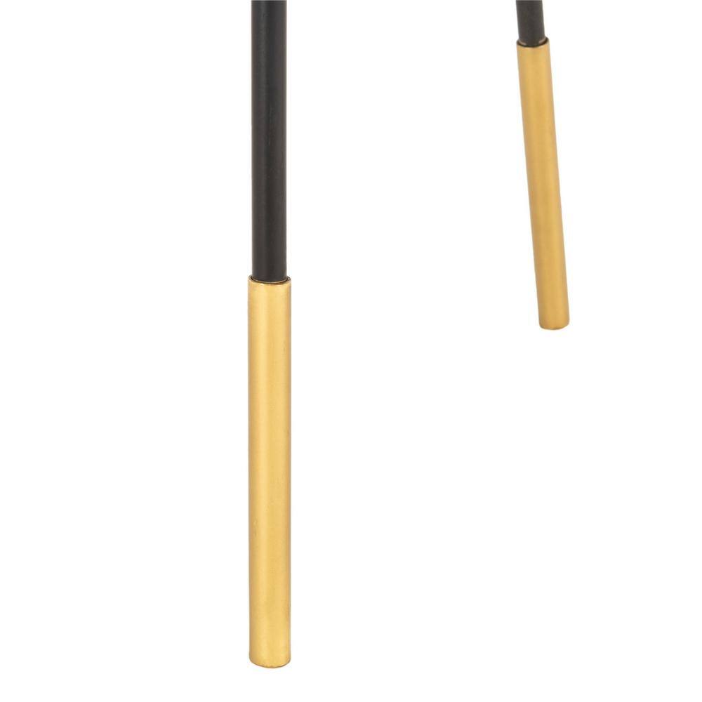 Transitional Round Black & Gold Metal-Wood Side Table with Handle