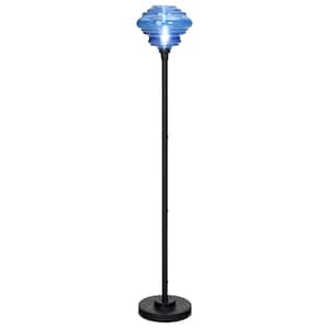 Quinn 66.75 in. H Blue and Black Metal and Glass 1-Light Torchiere Candlestick Floor Lamp with Globe Shade