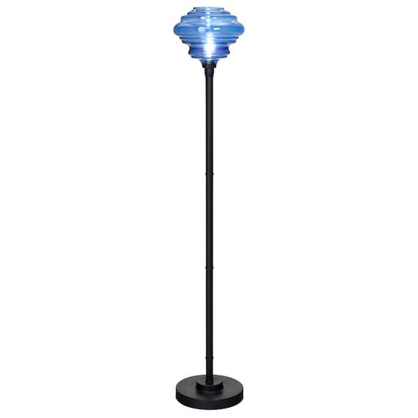 River of Goods Quinn 66.75 in. H Blue and Black Metal and Glass 1-Light Torchiere Candlestick Floor Lamp with Globe Shade